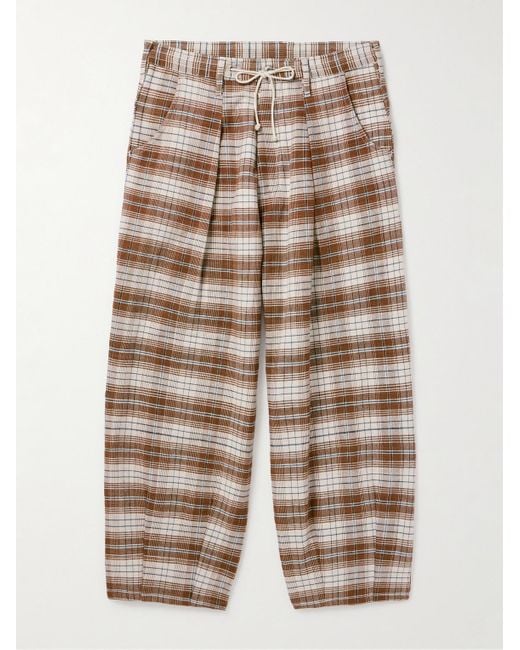 STORY mfg. Brown Lush Wide-leg Pleated Checked Cotton Pants for men