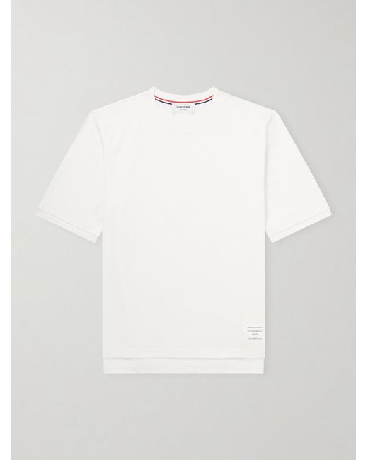 Thom Browne White Logo-appliquéd Striped Cotton-jersey T-shirt for men