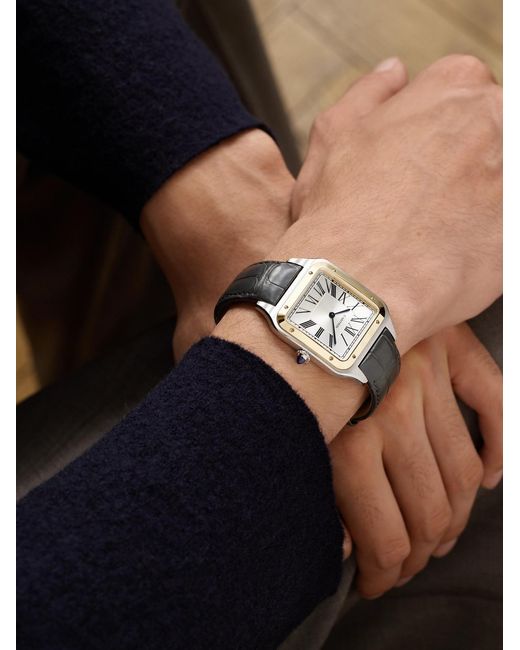 Cartier Black Santos-Dumont Extra-Large Hand-Wound 18-Karat And Stainless Steel Watch, Ref. W2Sa0034 for men