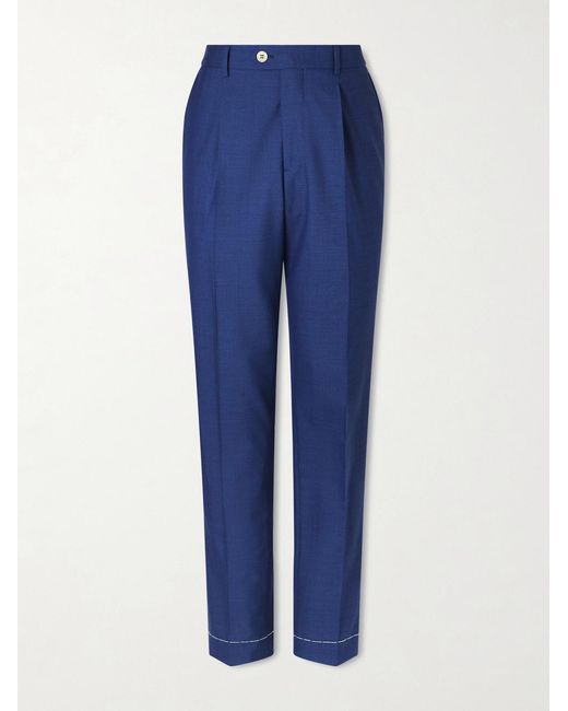 Brunello Cucinelli Blue Straight-leg Pleated Virgin Wool Suit Trousers for men