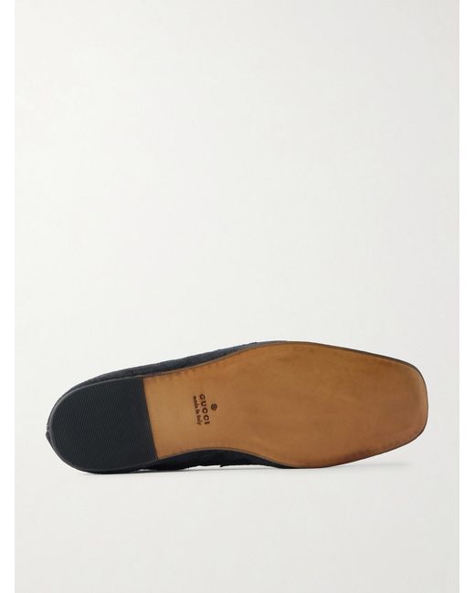 Gucci White Horsebit-Embellished Distressed Monogrammed Canvas Loafers for men