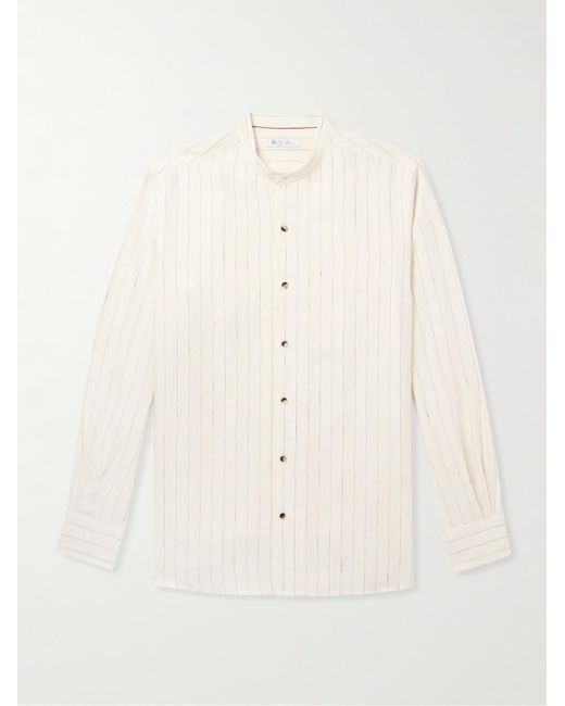 Loro Piana Natural Elia Grandad-collar Pinstriped Linen Shirt for men
