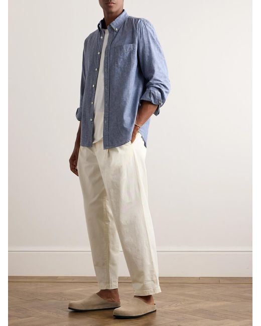 Alex Mill Blue Button-Down Collar Linen And Cotton-Blend Chambray Shirt for men