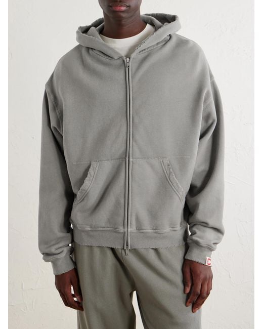 CHERRY LA Gray Distressed Cotton-Fleece Zip-Up Hoodies for men
