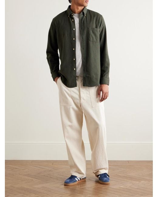 Portuguese Flannel Lago Hemd aus kariertem Baumwollflanell mit Button-Down-Kragen in Green für Herren