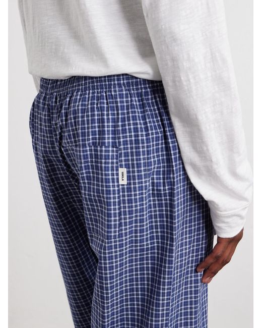 Tekla Blue Straight-Leg Checked Organic Cotton-Poplin Pyjama Trousers for men