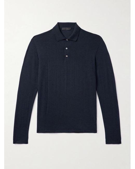 Saman Amel Blue Slim-Fit Wool Polo Shirt for men