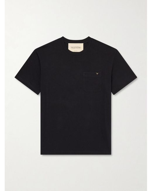 Valentino Garavani Black Vgold Cotton-Jersey T-Shirt for men