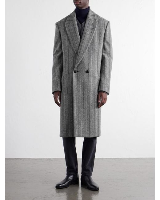 Zegna Gray Trofeo Selection Double-Breasted Pinstriped Wool Coat for men