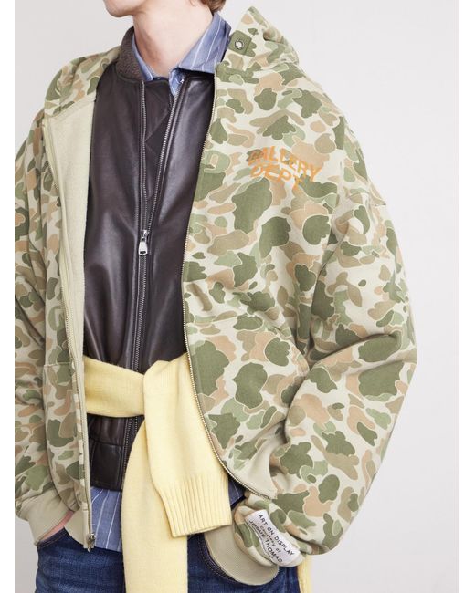 GALLERY DEPT. Green Logo-Print Camouflage Cotton-Jersey Zip-Up Hoodie for men