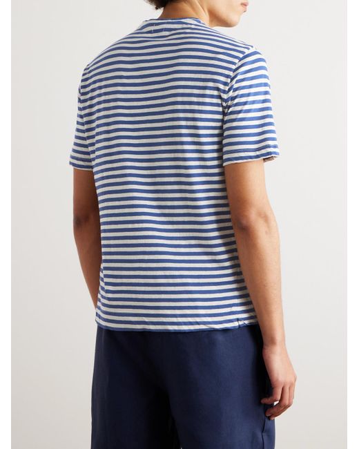 T-shirt in misto cotone e lino a righe Panarea di Massimo Alba in Blue da Uomo