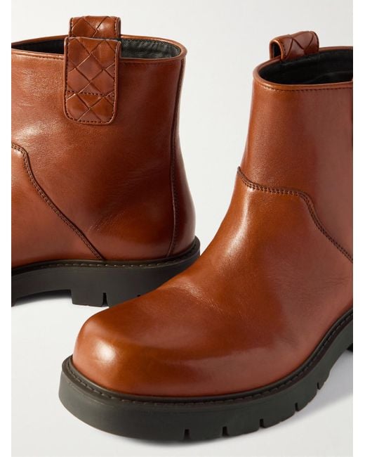 Bottega Veneta Brown Haddock Intrecciato-Detailed Leather Boots for men