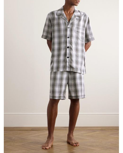 Camicia da pigiama in popeline di lyocell TM a quadri con colletto convertibile di CDLP in Gray da Uomo