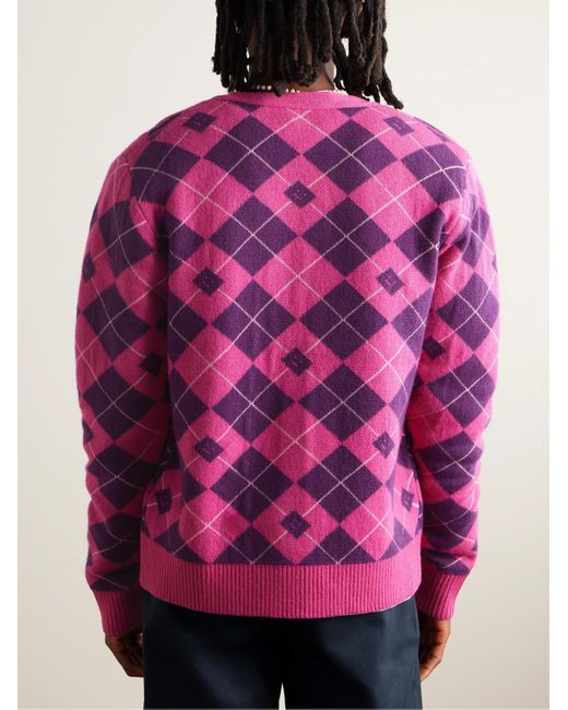 Acne Pink Kwanny Argyle Wool-blend Jacquard-knit Cardigan for men
