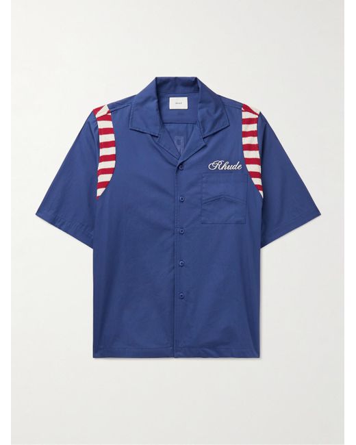 Camicia in popeline di cotone con logo di Rhude in Blue da Uomo
