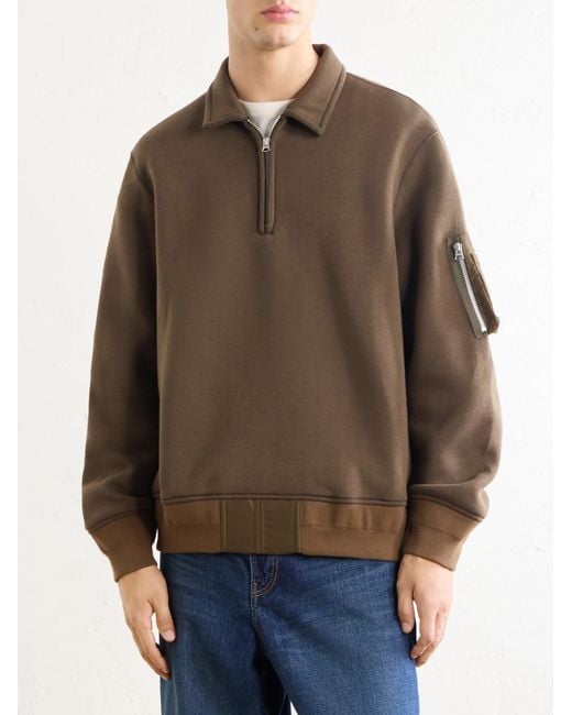 Sacai Brown Cotton-Blend Half-Zip Sweater for men