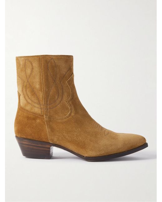 Céline Brown Western Embroidered Suede Boots for men