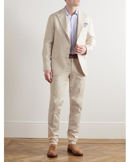 Brunello Cucinelli Natural Unstructured Striped Linen, Wool And Silk-Blend Blazer for men