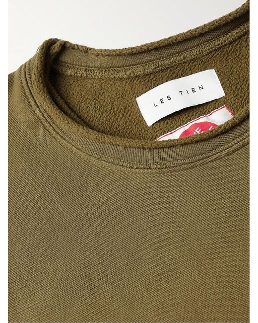 Les Tien Green Distressed Embellished Cotton-Jersey Sweatshirt for men