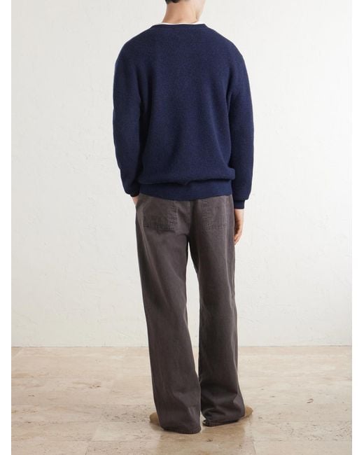The Elder Statesman Blue Waffle-knit Cashmere Henley Sweater for men