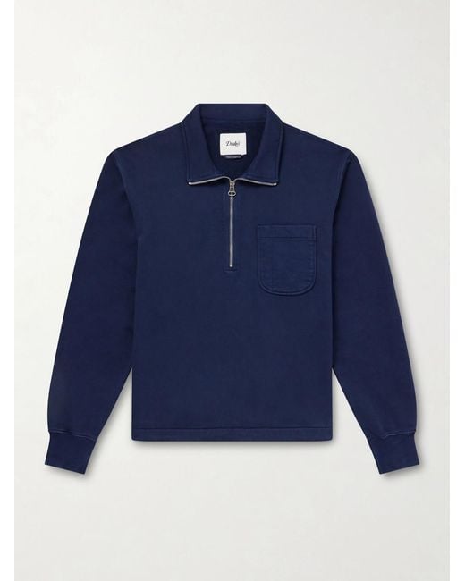 Drake's Blue Cotton-Jersey Half-Zip Sweatshirt for men