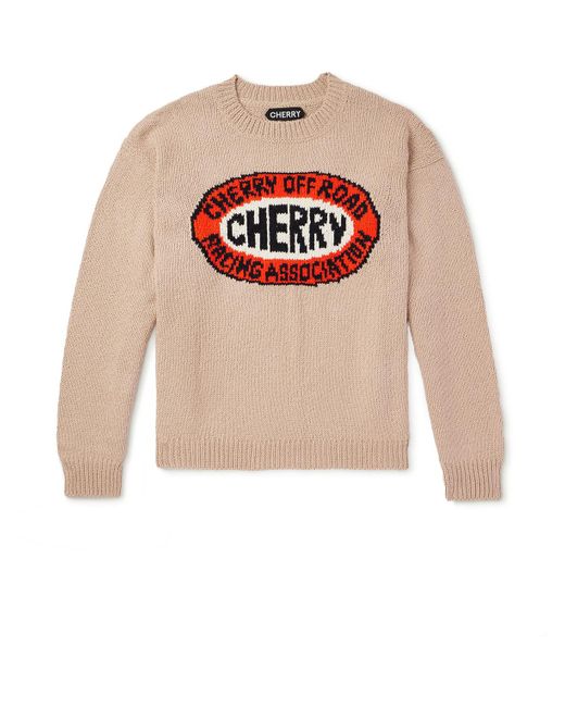 CHERRY LA White Off Road Logo-intarsia Organic Cotton Sweater for men