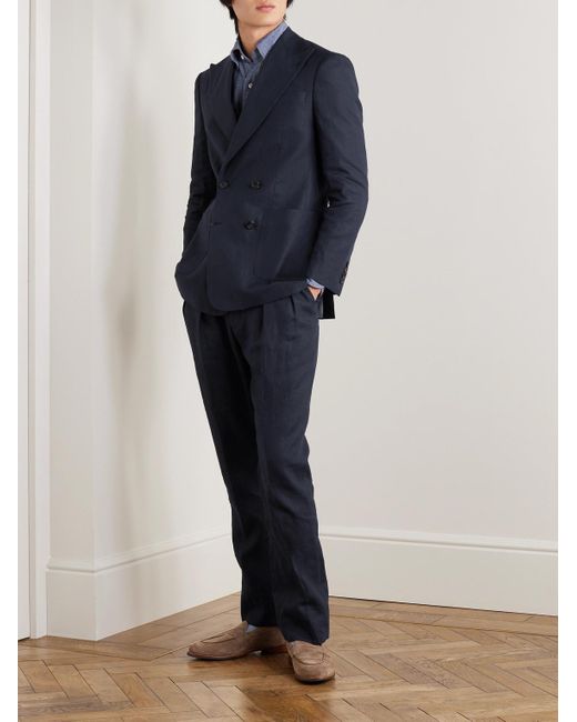 Richard James Blue Hyde Double-breasted Linen Suit Jacket for men