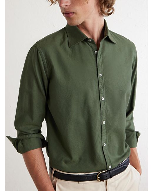 Massimo Alba Green Genova Cotton-Chambray Shirt for men