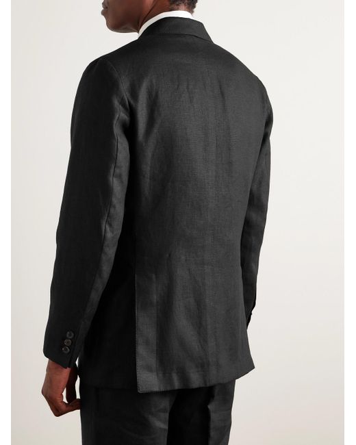 J. Mueser Black Waverly Slim-fit Double-breasted Linen Suit Jacket for men