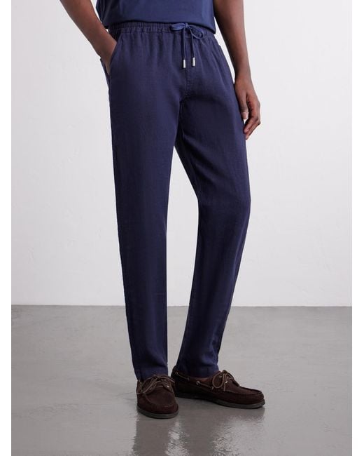 Thom Sweeney Blue Straight-leg Linen Drawstring Trousers for men