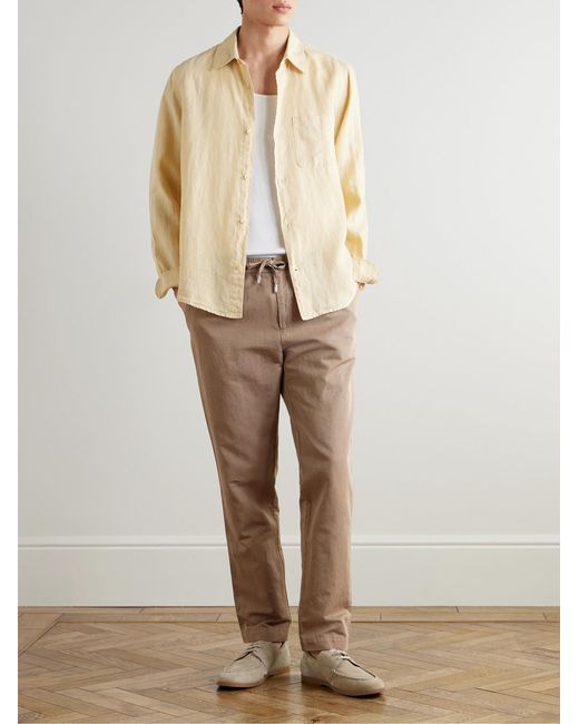 Mr P. Natural James Straight-leg Cotton And Linen-blend Twill Drawstring Trousers for men