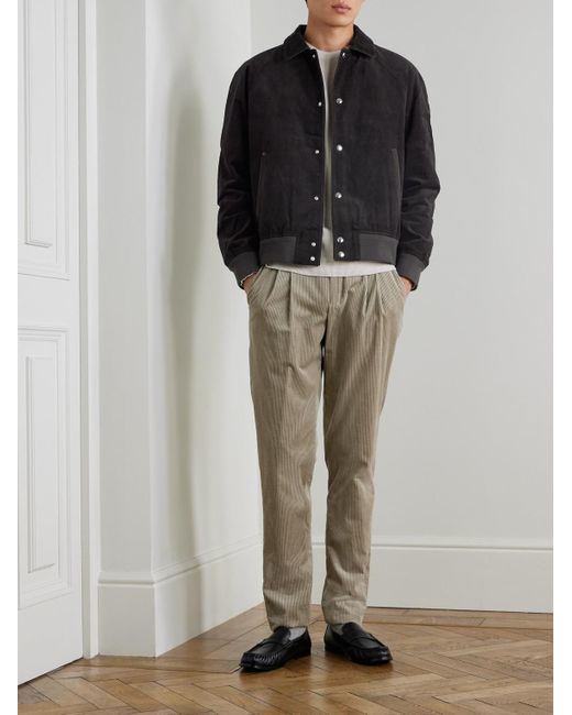 Mr P. Black Suede-trimmed Cotton-corduroy Varsity Jacket for men
