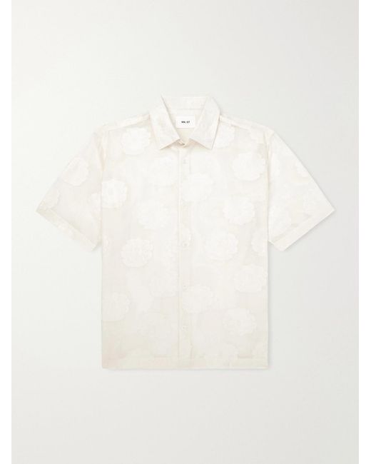 NN07 White Freddy 50045 Floral-Embroidered Organic Cotton-Blend Shirt for men