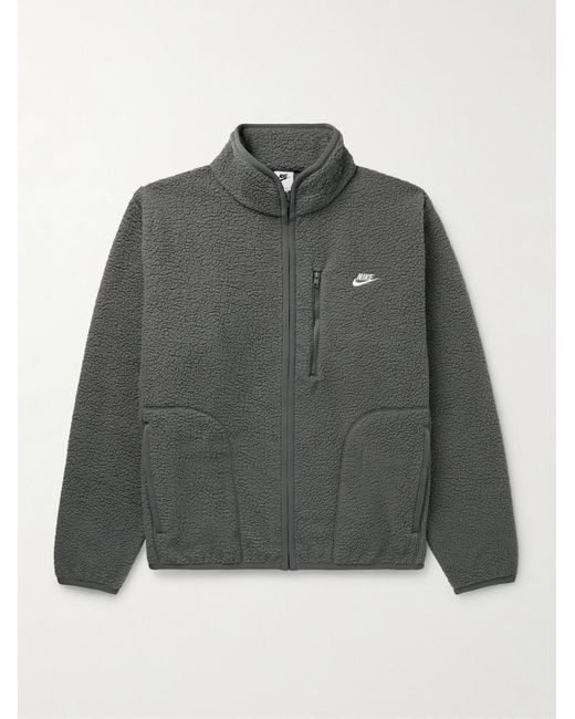 Nike Gray Sportswear Club Logo-Embroidered Fleece Jacket for men