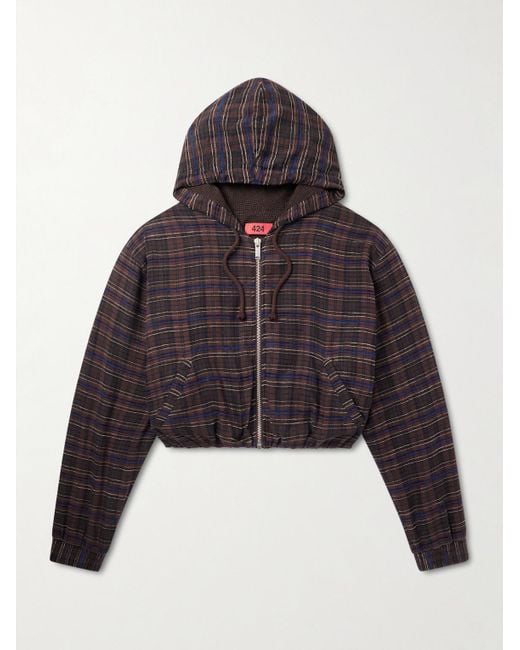 424 Brown Striped Cotton-Blend Flannel Zip-Up Hoodie for men