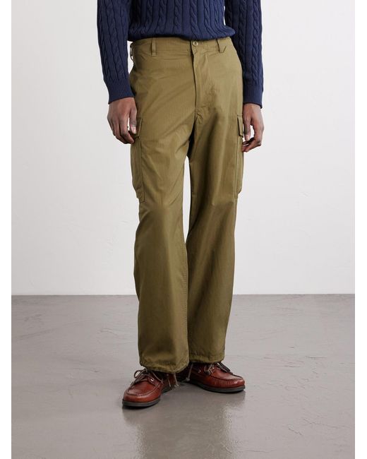 Beams Plus Green Cotton-Ripstop Cargo Trousers for men