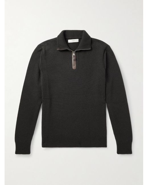 James Purdey & Sons Black Leather-trimmed Cashmere Half-zip Sweater for men