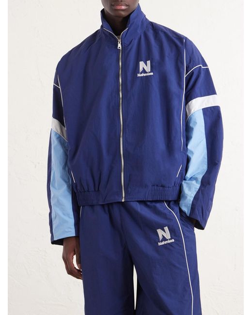 NAHMIAS Blue Logo-Embroidered Striped Nylon Jacket for men