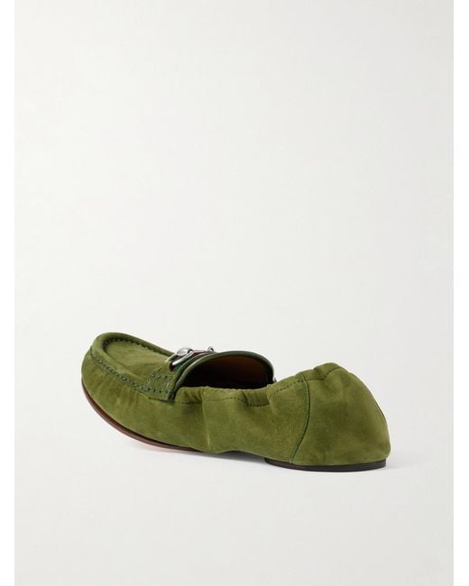 Gucci Green Horsebit-Embellished Webbing-Trimmed Suede Loafers for men