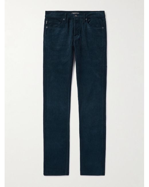 Tom Ford Blue Slim-Fit Cotton-Blend Corduroy Trousers for men