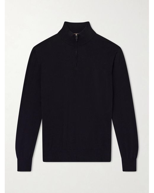 Canali Blue Cotton Half-Zip Sweater for men