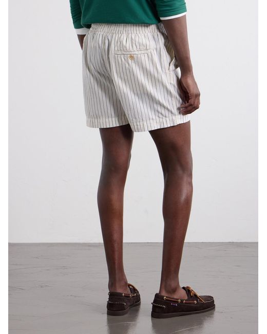 Drake's White Straight-Leg Striped Cotton And Linen-Blend Drawstring Shorts for men