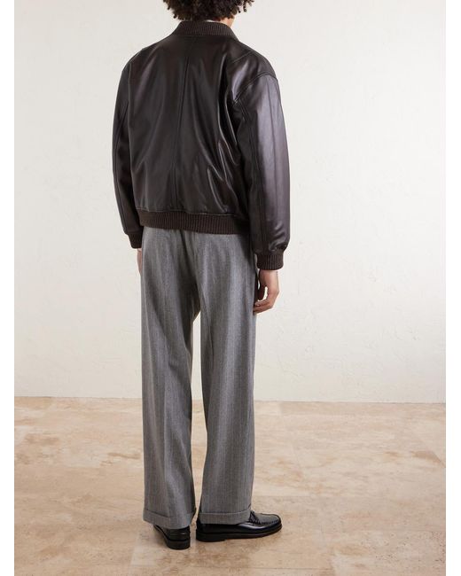 Kaptain Sunshine Gray Tapered Pleated Striped Wool-Flannel Suit Trousers for men