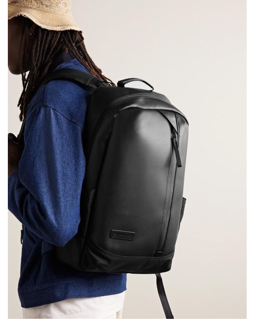 Master Piece Black Slick Logo-Appliquéd Leather And Cordura Ballistic Nylon Backpack for men