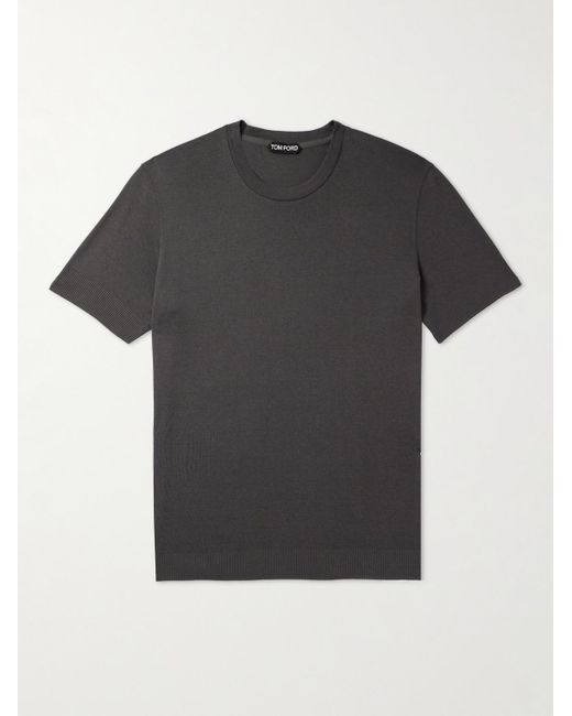 Tom Ford Black Placed Rib Slim-fit Lyocell And Cotton-blend T-shirt for men
