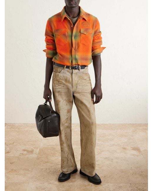God's True Cashmere Orange Harley-Davidson Logo-Embroidered Checked Cashmere-Flannel Shirt for men