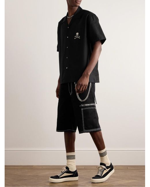 Camicia in tela di cotone con logo ricamato e colletto convertibile di MASTERMIND WORLD in Black da Uomo