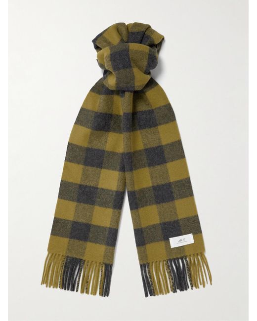 Mr P. White Logo-appliquéd Fringed Checked Wool And Cashmere-blend Scarf for men