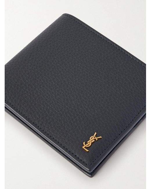 Saint Laurent Blue Logo-appliquéd Full-grain Leather Billfold Wallet for men
