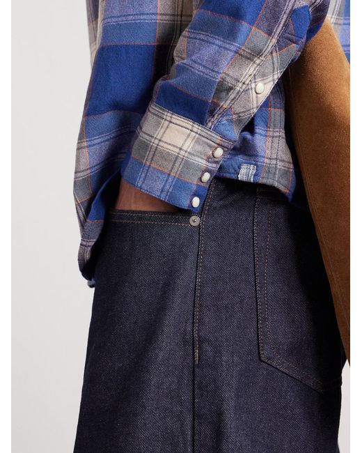 Four Corners Checked Wool And Linen-Blend Shirt di Visvim in Blue da Uomo